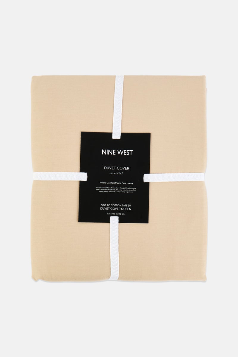 NINE WEST Cotton Duvet Cover Queen, Beige - Image 1