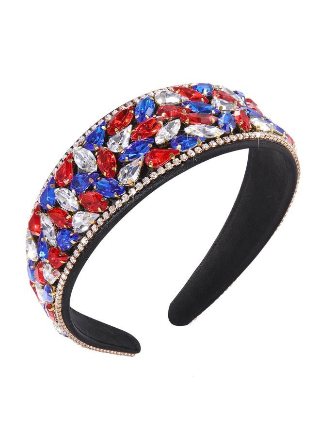 BVGA American Flag Rhinestone Headband for women Sparkly Red White Blue Crystal Embelishied Hairbands Twist Turband Headead (rhinestone-red white blue) - Image 1
