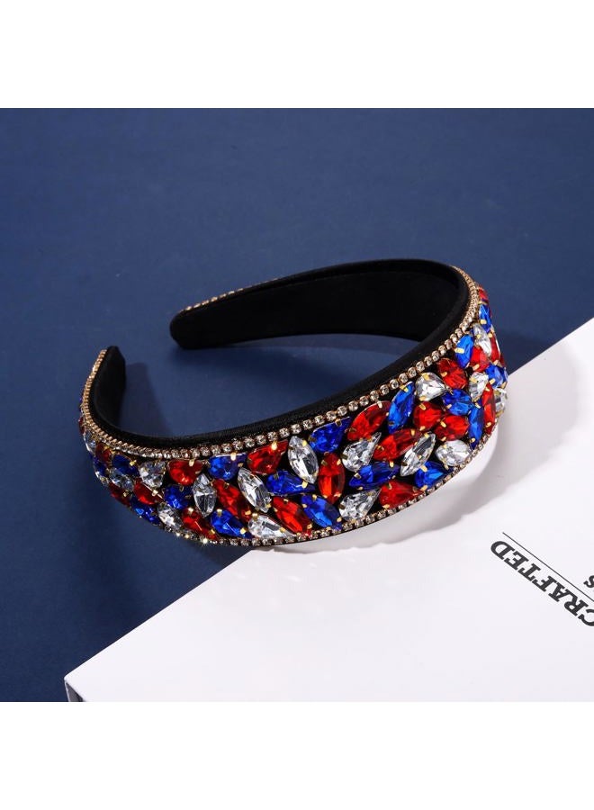 BVGA American Flag Rhinestone Headband for women Sparkly Red White Blue Crystal Embelishied Hairbands Twist Turband Headead (rhinestone-red white blue) - Image 2