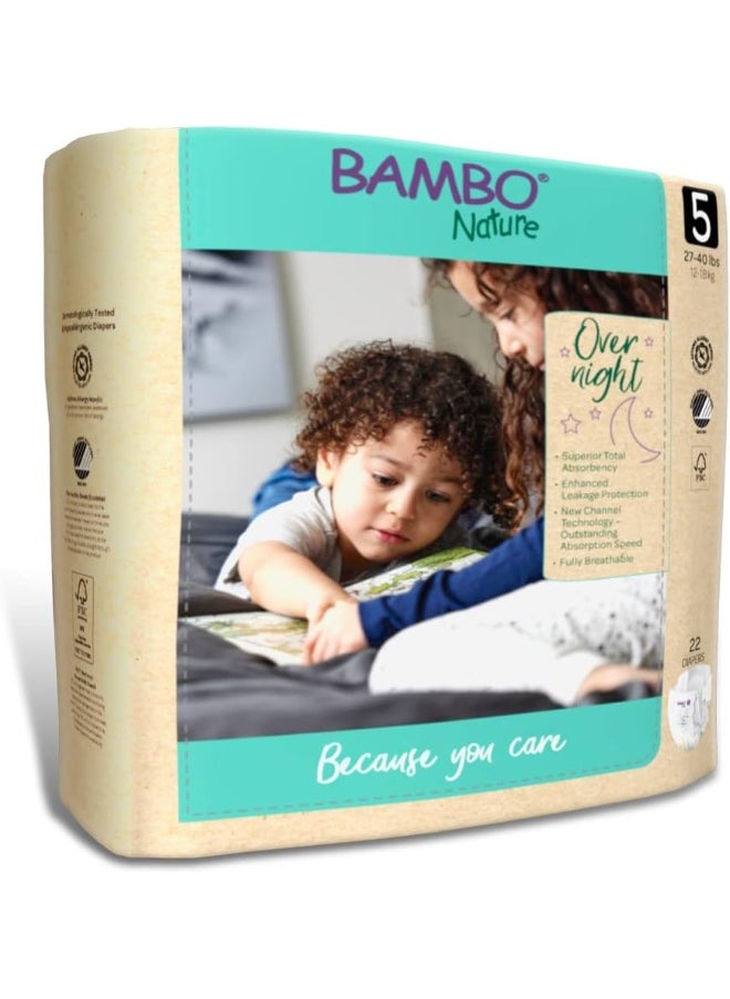 BAMBO NATURE Bambo Nature Overnight Nappies, Eco-Labelled Nappies, Enhanced Leakage Protection For Dry Night’s Sleep, Secure & Comfortable Overnight Baby Nappies, Ultra Absorption, Size 5 Nappies (12-18g), 22PK  - Image 2