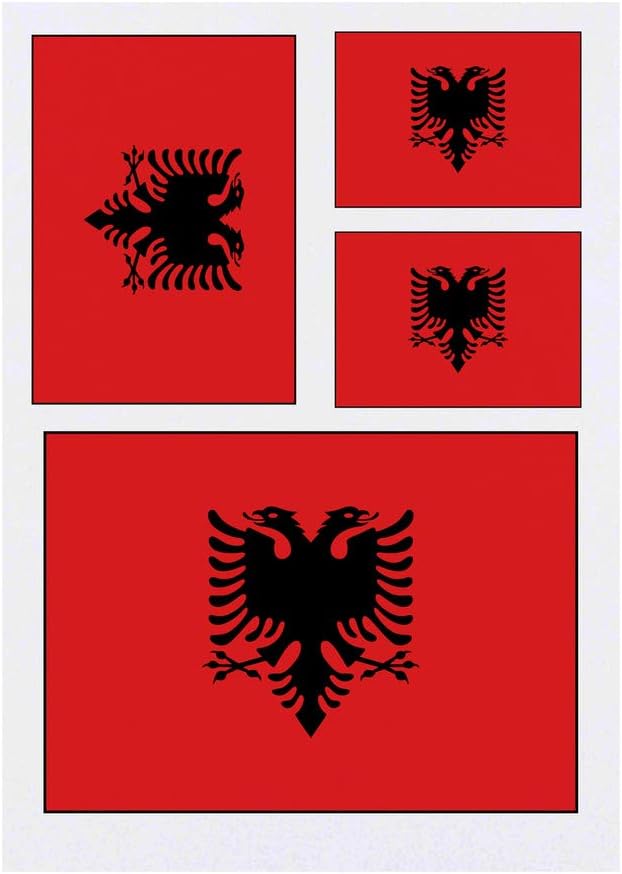 4 x Albania Flag Temporary Tattoos Water Resistant SkinSafe NonToxic Transfers Mixed Sizes TO00014510