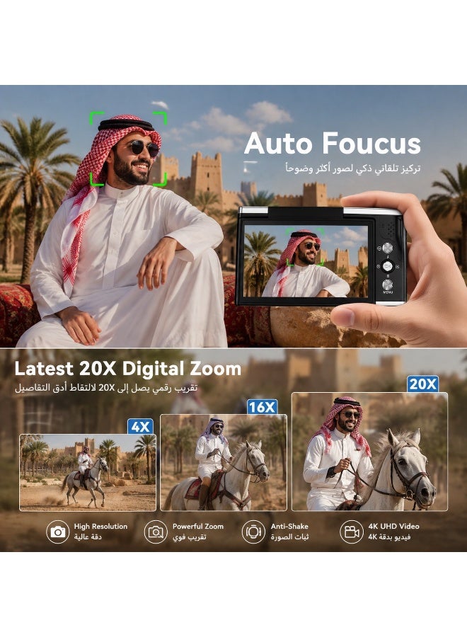 Xtra Edge 8K Digital Camera 2026 Upgrade | 96MP Sony CMOS Sensor | WiFi Vlogging Camera | Autofocus | 3.5" 180° Flip Screen | 20X Zoom | Anti-Shake | YouTube Video Camera | 128GB Card Included - Image 5