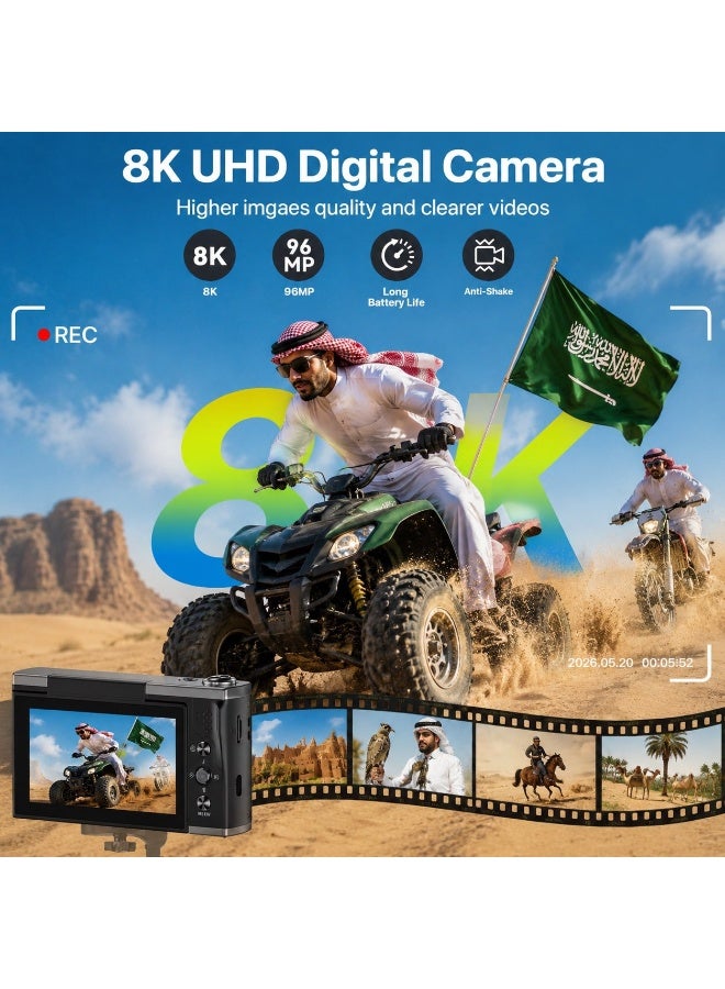 Xtra Edge 8K Digital Camera 2026 Upgrade | 96MP Sony CMOS Sensor | WiFi Vlogging Camera | Autofocus | 3.5" 180° Flip Screen | 20X Zoom | Anti-Shake | YouTube Video Camera | 128GB Card Included - Image 2