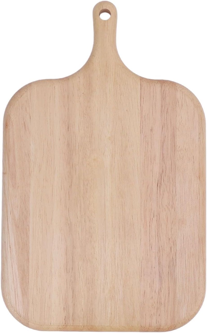 Wood Cutting Board with Handle, Chopping Board for Meat Cheese Bread Vegetables, Rubber Wood Charcuterie Serving Board for Kitchen Dining Outdoor Use (S) - Image 1