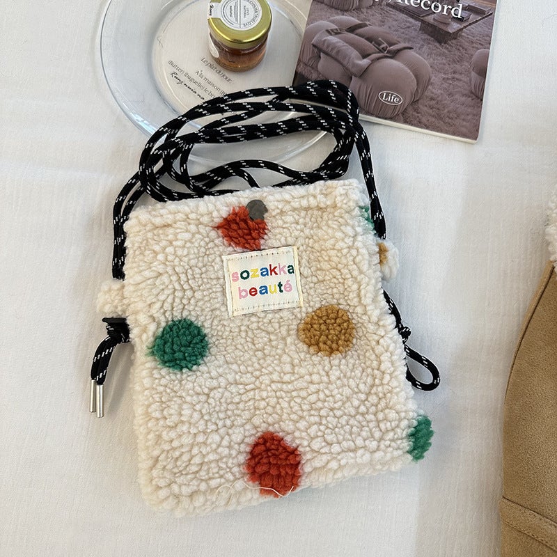 Plush Mobile Phone Bag Korean Style Cute Shoulder Crossbody Bag Imitation Lamb Wool Coin Purse Red Bag Storage - Image 1