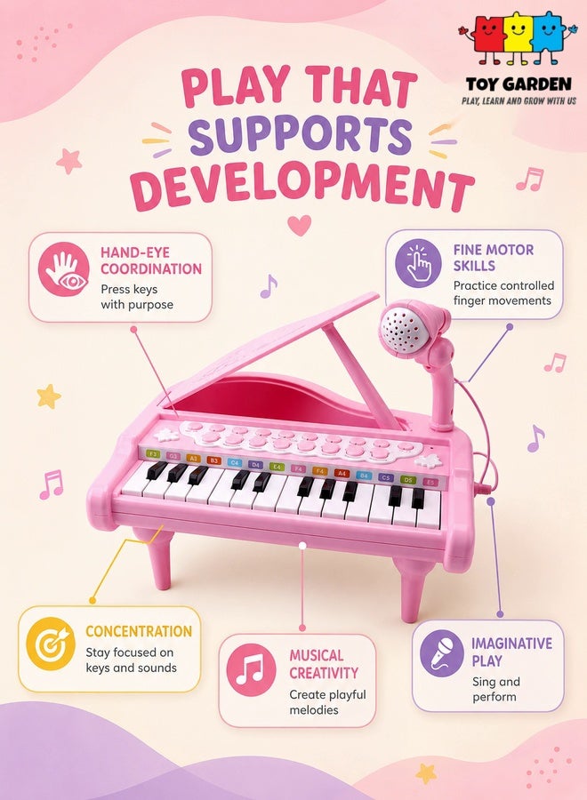 TOY GARDEN Toddler Piano Toy Keyboard Pink – 24-Key Multifunctional Toy Piano for Girls | Birthday Gift for 1-4 Year Old Kids - Image 3