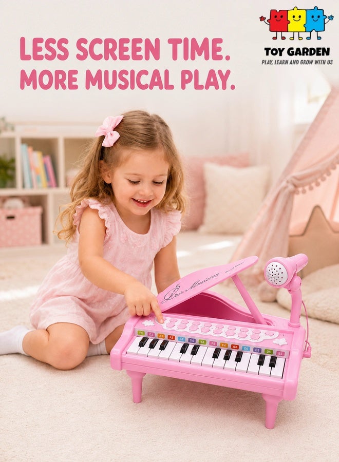 TOY GARDEN Toddler Piano Toy Keyboard Pink – 24-Key Multifunctional Toy Piano for Girls | Birthday Gift for 1-4 Year Old Kids - Image 1