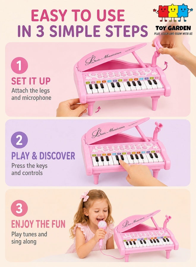 TOY GARDEN Toddler Piano Toy Keyboard Pink – 24-Key Multifunctional Toy Piano for Girls | Birthday Gift for 1-4 Year Old Kids - Image 5