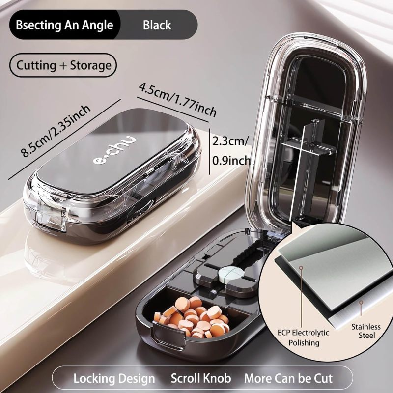 Pill Cutter: Stainless Steel Blade, Precise Adjustable Lever, Pill Splitter - Non-Slip Silicone Strips, Pill Divider for Travel Pet Home Medication Management - Image 4