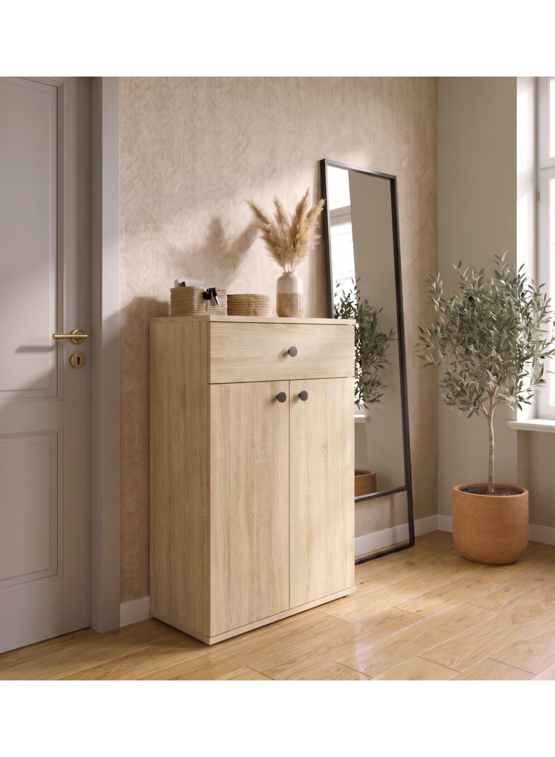 Furniture Store Modern shoe rack/shoe cabinet with a wide drawer and 5 shelves, MDF, in light wood color with white, high-quality finish, from Furniture Store. - Image 1