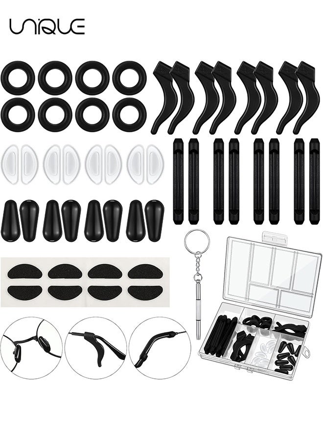 Unique 50 Pcs Eyeglasses Retainers Sets 12 Pairs Anti Slip Adhesive Glasses Nose Pads 4 Round Ear Grips 4 Silicone Ear Hooks Holders 4 Glasses Temple Tips Sleeve - Keep Glasses from Slipping Down Your Nose, Simple, Effective Helper for Kids, Adults, Sports, Study & Work - for Glasses Sunglasses (Multicolor) - Image 1