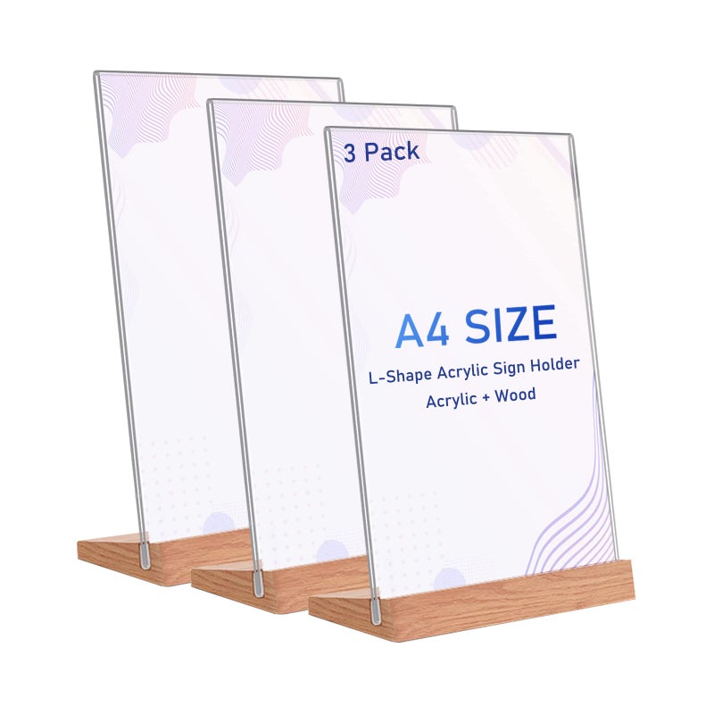 BEST MEDIA Acrylic Sign Holder, A4 Size Clear Slanted Display Stand for Menus and Notices, Ideal for Restaurant Counters, Tables, Cafés and Food Stalls, Easy to Read and Change, Clear