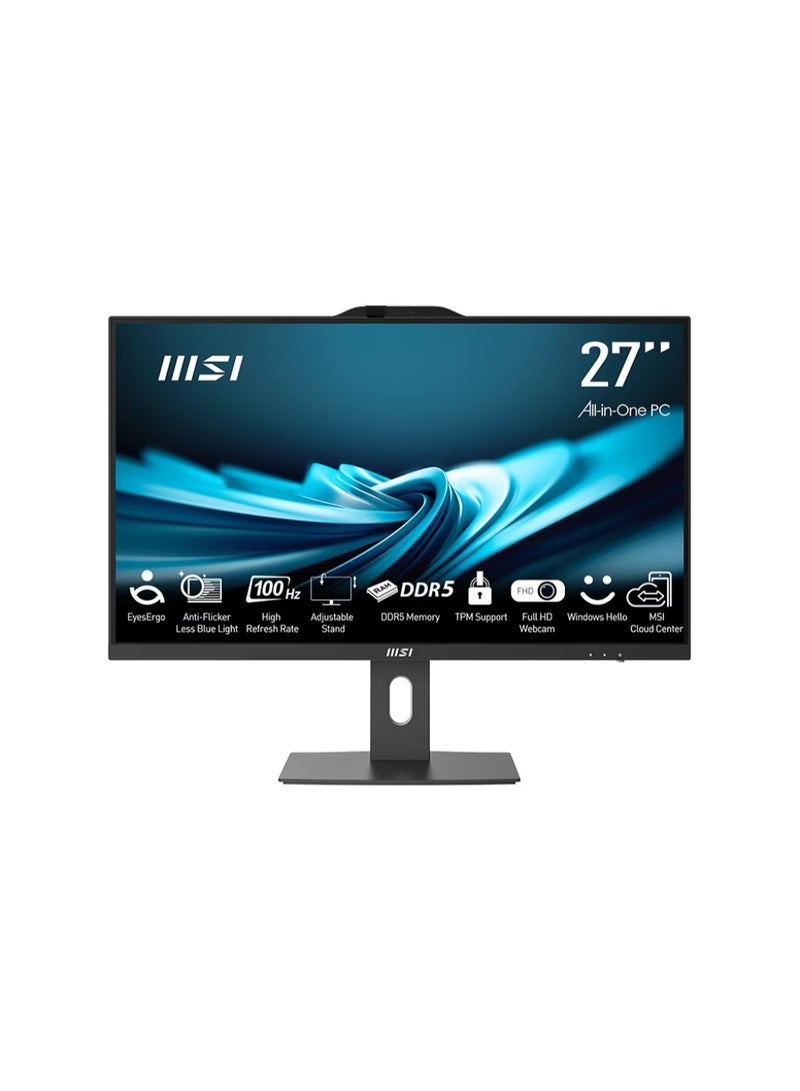 MSI PRO AP272P 14M 27" All-in-One PC – Intel i5-14400, 16GB DDR5, 512GB SSD, 27" FHD IPS 100Hz, Wi-Fi 6E, USB-C/HDMI/DP, FHD IR Webcam, Dos, Black | 9S6-AF8321-1010 - Image 1