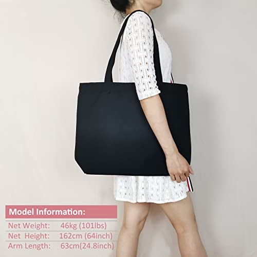 Koolmox Black Canvas Tote Bag with Zipper, 6-Pack 17x14x3.9'' 12Oz Thick Canvas Bag with Handles and Flat Bottom, Women Men Grocery Shopping Bags Cotton Totes Sublimation Totes to Customize - Image 4