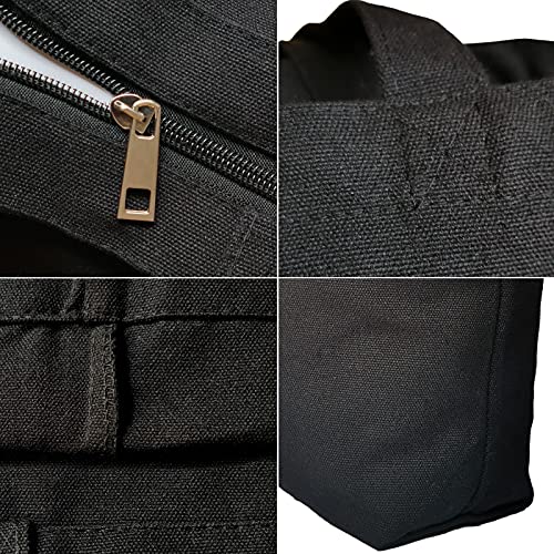 Koolmox Black Canvas Tote Bag with Zipper, 6-Pack 17x14x3.9'' 12Oz Thick Canvas Bag with Handles and Flat Bottom, Women Men Grocery Shopping Bags Cotton Totes Sublimation Totes to Customize - Image 2