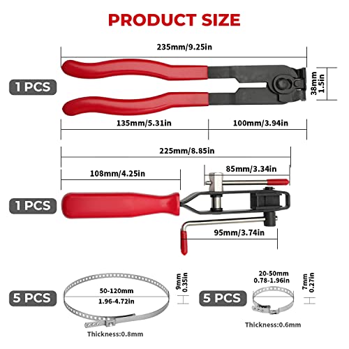 Alpha Rider 12 PCS For Auto/ATV CV Joint Axle Boot Clamp Pliers Tool with CV Boot Clamps Kit, 10 Crimp Bands-Ear Type Extension For Most Cars - Image 2