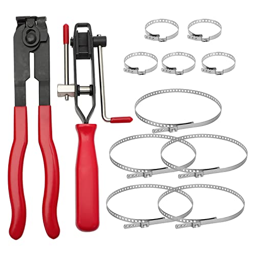 Alpha Rider 12 PCS For Auto/ATV CV Joint Axle Boot Clamp Pliers Tool with CV Boot Clamps Kit, 10 Crimp Bands-Ear Type Extension For Most Cars - Image 1
