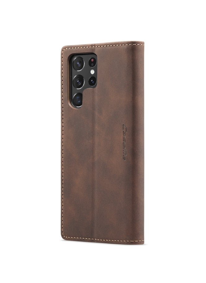 CaseMe CaseMe Samsung Galaxy S22 Ultra Case Wallet, for Samsung Galaxy S22 Ultra Wallet Case Book Folding Flip Folio Case with Magnetic Kickstand Card Slots Protective Cover - Coffee  - Image 3