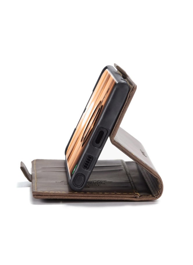 CaseMe CaseMe Samsung Galaxy S22 Ultra Case Wallet, for Samsung Galaxy S22 Ultra Wallet Case Book Folding Flip Folio Case with Magnetic Kickstand Card Slots Protective Cover - Coffee  - Image 4