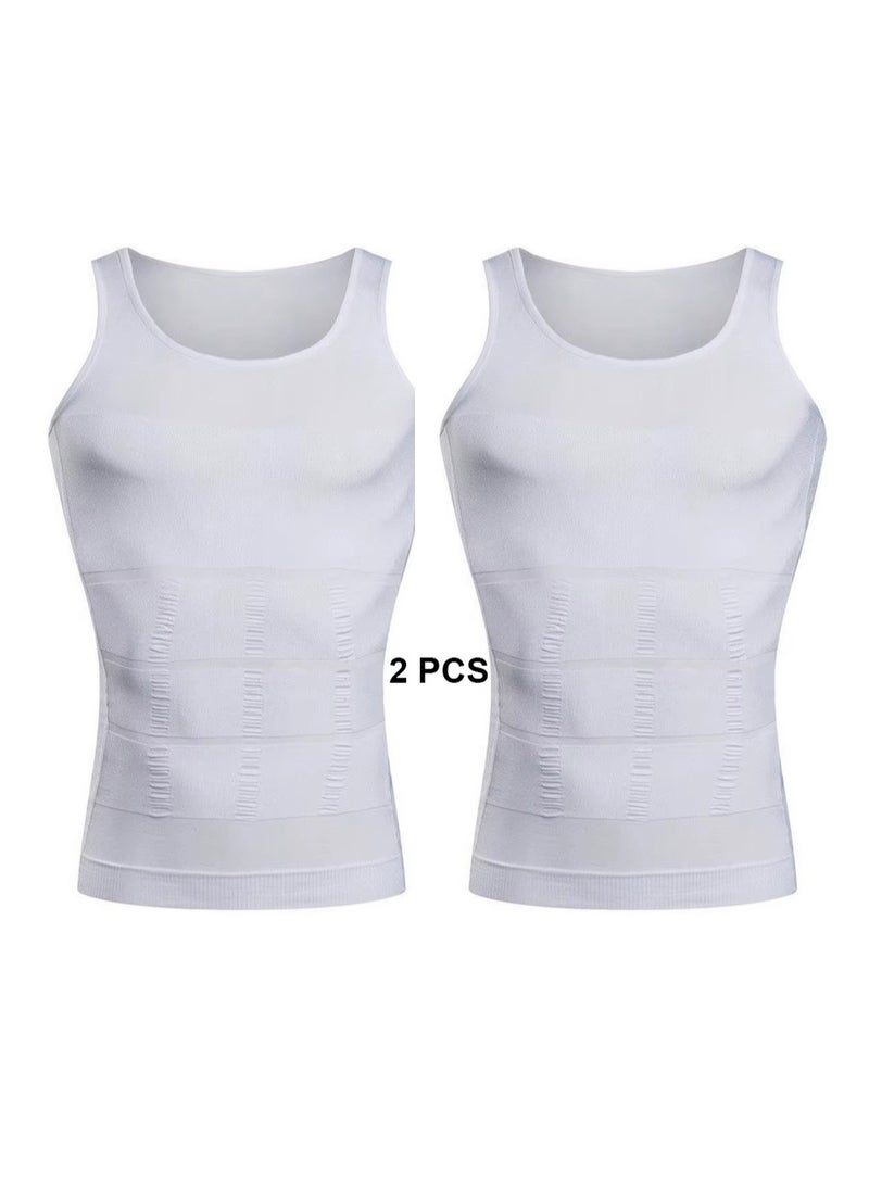 AGD Men's 2-Piece Slimming and Shaping Vest Set, White - Image 1