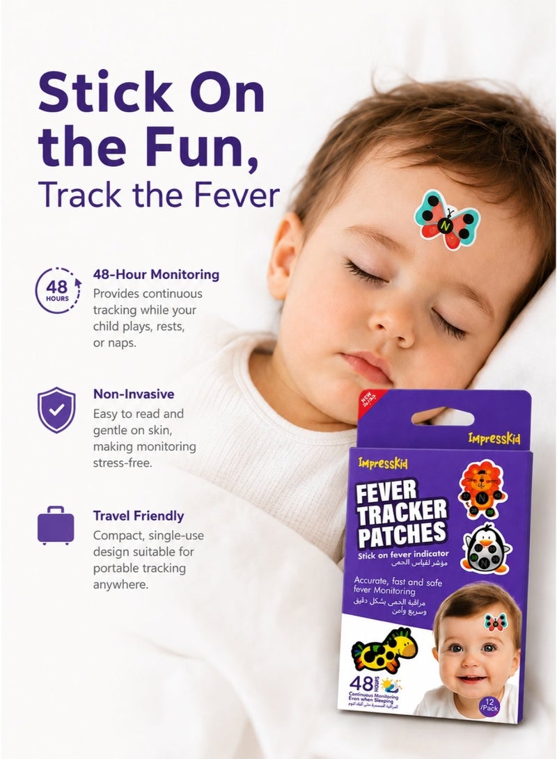 Impressmed Impresskid Fever Tracker Patches Assorted Animal Designs For Kids And Babies 12 Count - Image 2