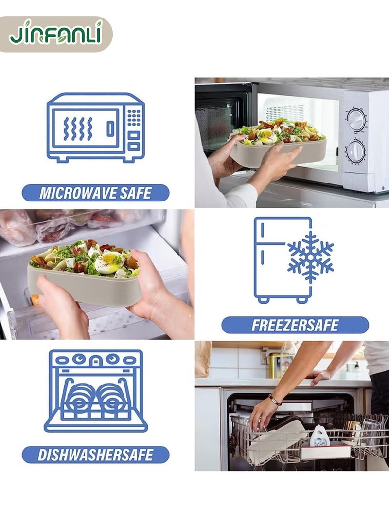 جين فان ل أنا لانش بوكس للكبار صناديق وجبات عمل صندوق غداء مزدوج الطبقات من الفولاذ المقاوم للصدأ سعة 1100 مل (بني): 3 حجرات + ملعقة مدمجة، مقاوم للتسرب وقابل للغسل، مناسب للأطفال والكبار - Image 3