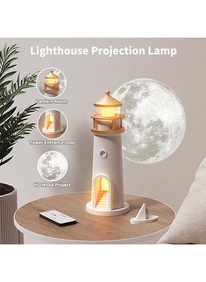DAREU Lighthouse Night Light with Moon Projection and Bluetooth Speaker – Rechargeable Dimmable LED Table Lamp for Kids Bedroom, Portable Decorative Bedside Lamp - Image 2