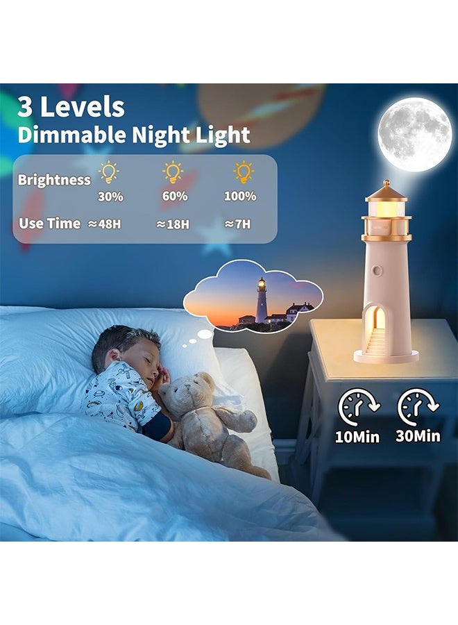 DAREU Lighthouse Night Light with Moon Projection and Bluetooth Speaker – Rechargeable Dimmable LED Table Lamp for Kids Bedroom, Portable Decorative Bedside Lamp - Image 3