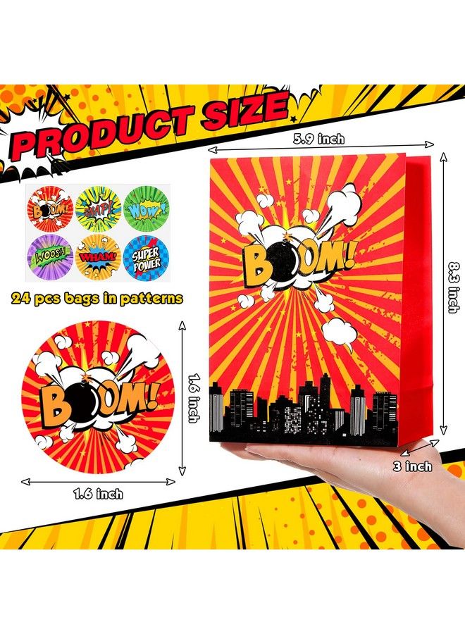 Canlierr 24 Pack Hero Party Gift Bags With Hero Theme Stickers Hero Theme Goodie Bags Hero Party Favor Treat Bags For Kids Hero Theme Birthday Party Decorations - Image 3