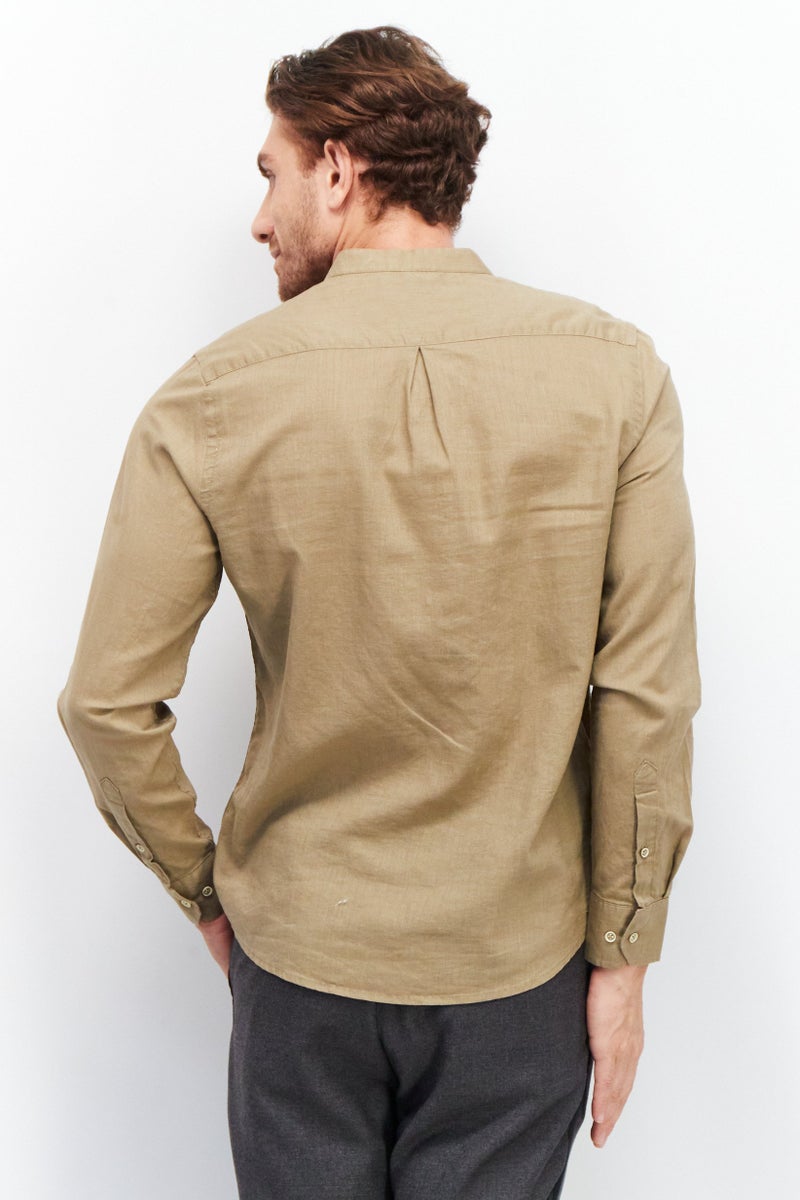 Sorbino Men Comfort Fit Plain Long Sleeve Casual Shirt, Khaki - Image 3