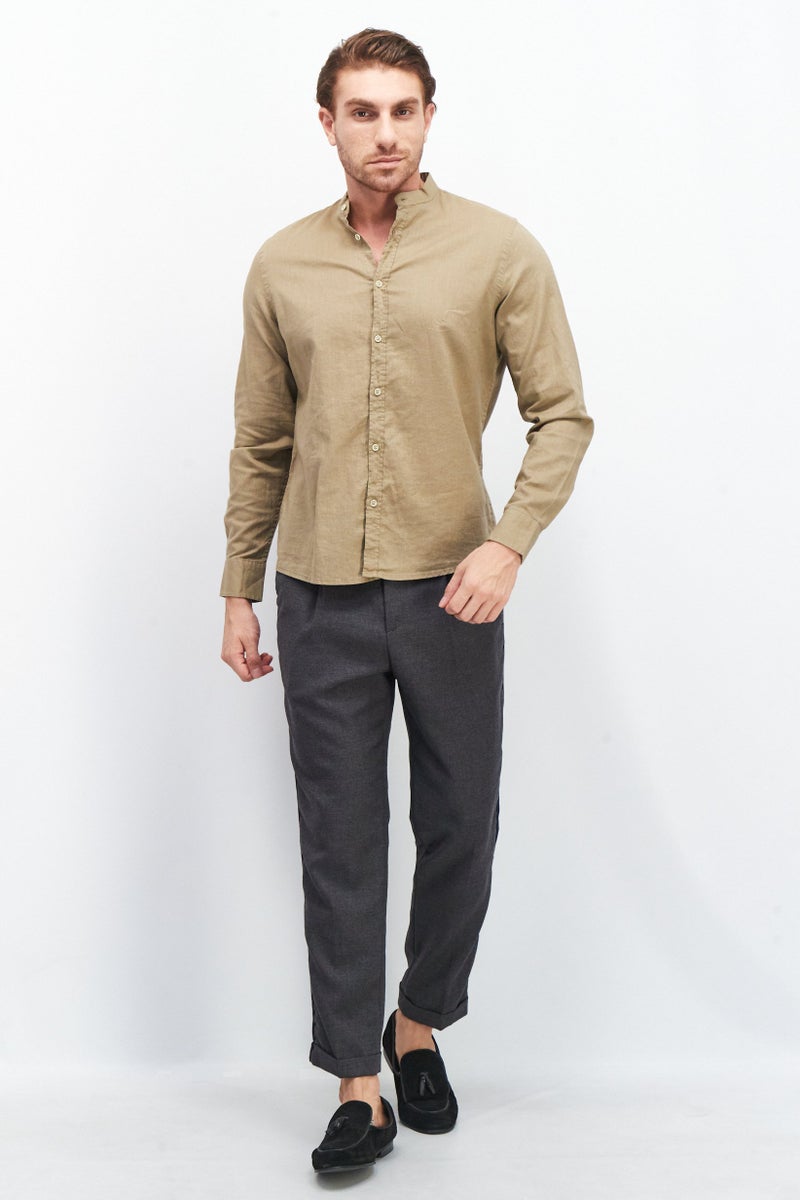 Sorbino Men Comfort Fit Plain Long Sleeve Casual Shirt, Khaki - Image 4