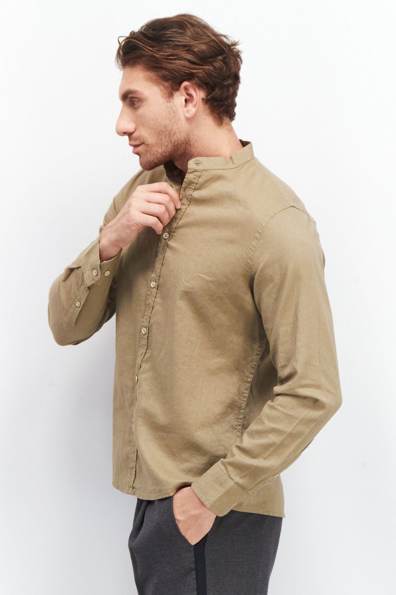 Sorbino Men Comfort Fit Plain Long Sleeve Casual Shirt, Khaki - Image 4