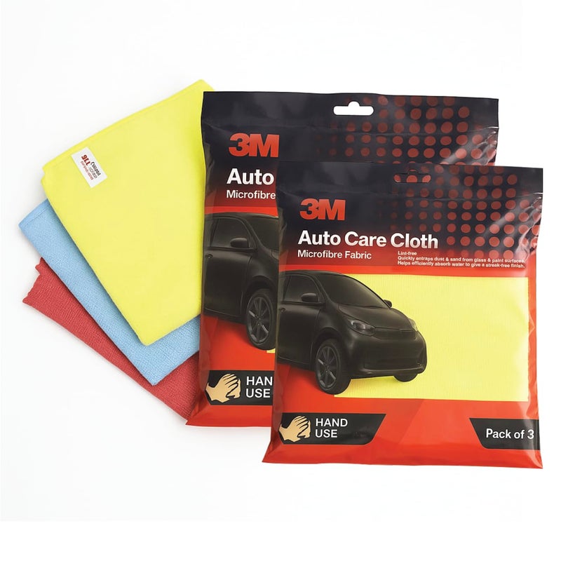 3M Car Care Microfiber Cloth 40.64x40.64cm, Non-Scratching Cloth for Exterior, Interior and Glass, Absorbent Microfiber Technology(3 Pcs Each Packet, Multicolor, Pack of 2) - Image 2