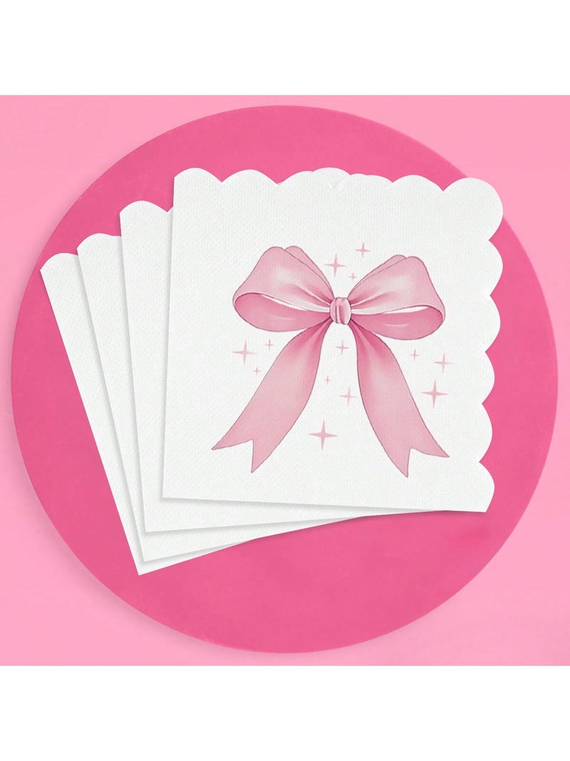 Elegant Pink Bow Design Paper Napkins – 20 Pieces - Image 2