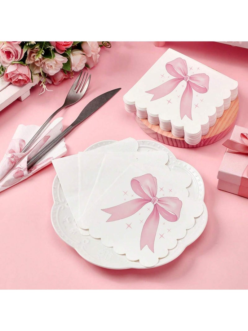 Elegant Pink Bow Design Paper Napkins – 20 Pieces - Image 1