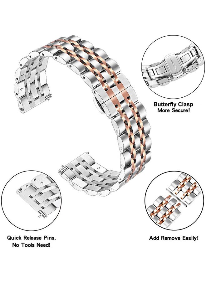 O Ozone Metal Band For Samsung Galaxy Watch 7 6 5 4 FE 40mm 44mm 45mm/Galaxy Watch 6 4 Classic 43mm 47mm 42mm 46mm Stainless Steel Strap - RoseGoldSilver  - Image 3