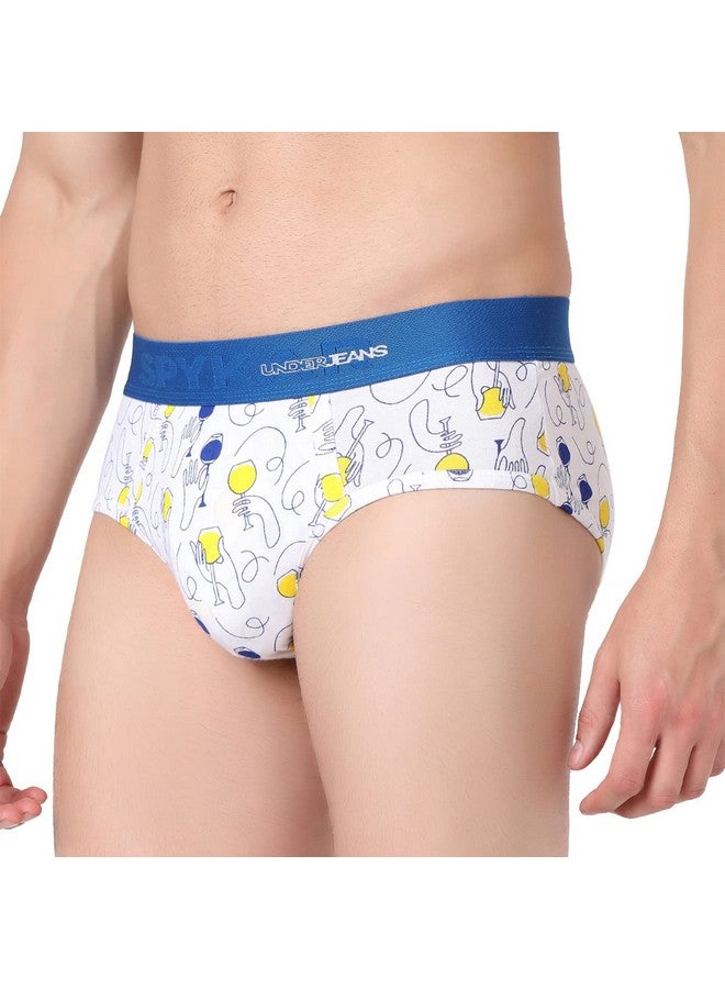 Underjeans Men White & Blue Cotton Blend Brief Regular Fit All Over Print (Pack of 1) (UJNPBS051WHITEDKBLUE DK.Blue_M)-M - Image 2
