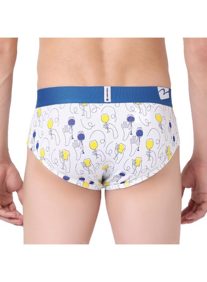Underjeans Men White & Blue Cotton Blend Brief Regular Fit All Over Print (Pack of 1) (UJNPBS051WHITEDKBLUE DK.Blue_M)-M - Image 3