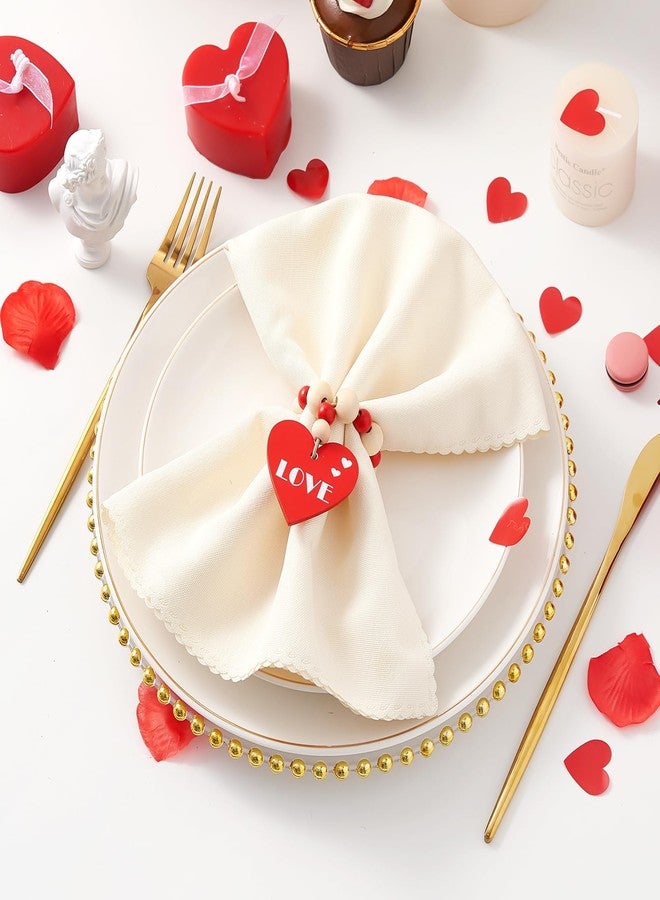 APTWOW Valentine Napkin Rings Set of 6, Wood Bead Red Heart Valentines Napkin Rings, Valentines Napkins Rings for Valentines Table Decor, Wedding, Anniversary, Holiday, Valentine's Day Party Dinner - Image 4