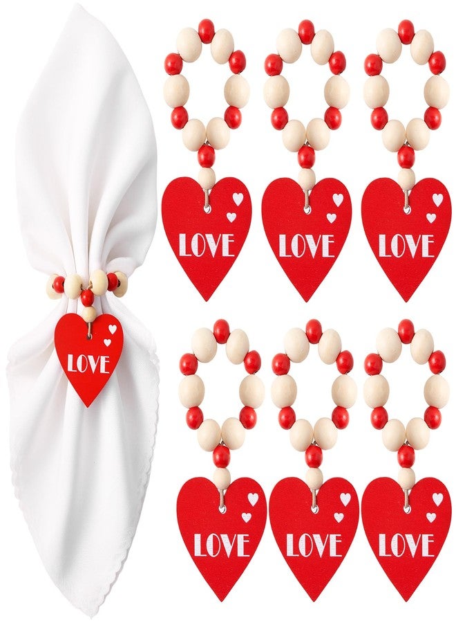 APTWOW Valentine Napkin Rings Set of 6, Wood Bead Red Heart Valentines Napkin Rings, Valentines Napkins Rings for Valentines Table Decor, Wedding, Anniversary, Holiday, Valentine's Day Party Dinner - Image 1
