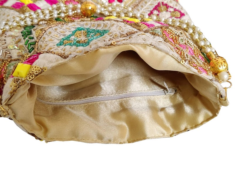 DUCHESS Multicolor Embroidered Potli Bag for Women | Bridal & Wedding Designer Potli Purse | Handcrafted Ethnic Batua with Pearl Handle, Zari & Sequin Work | Festive Potli Bag for Return Gifts - Image 4