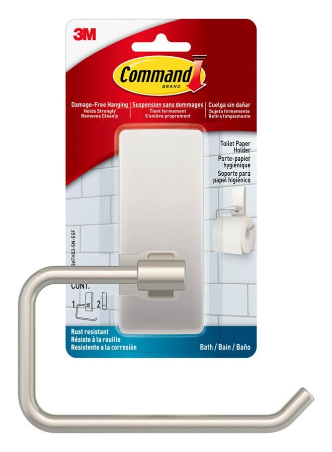 Command Toilet Paper Holder Satin Nickel with Water Resistant Command Strips, Rust Resistant Bathroom Organizer - Image 1