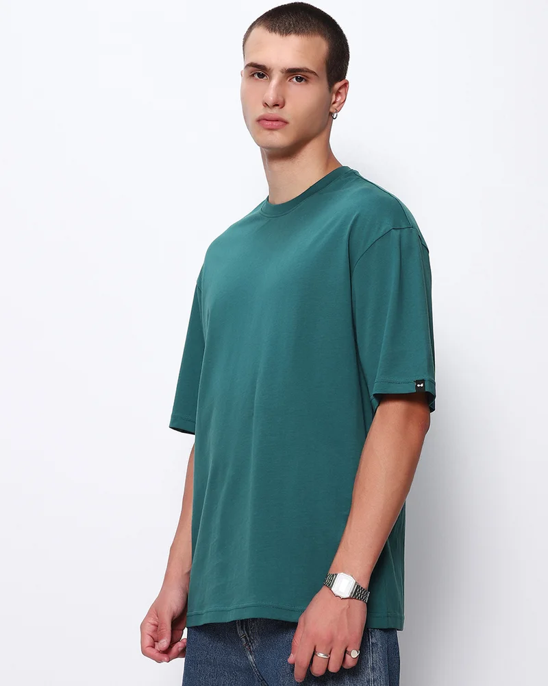 bewakoof Men Green Super Loose Fit T-shirt