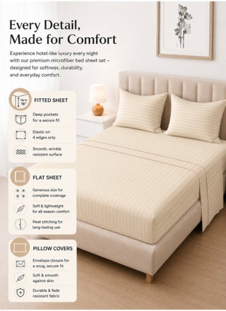 Queen Size Sheet Set - Striped Microfiber