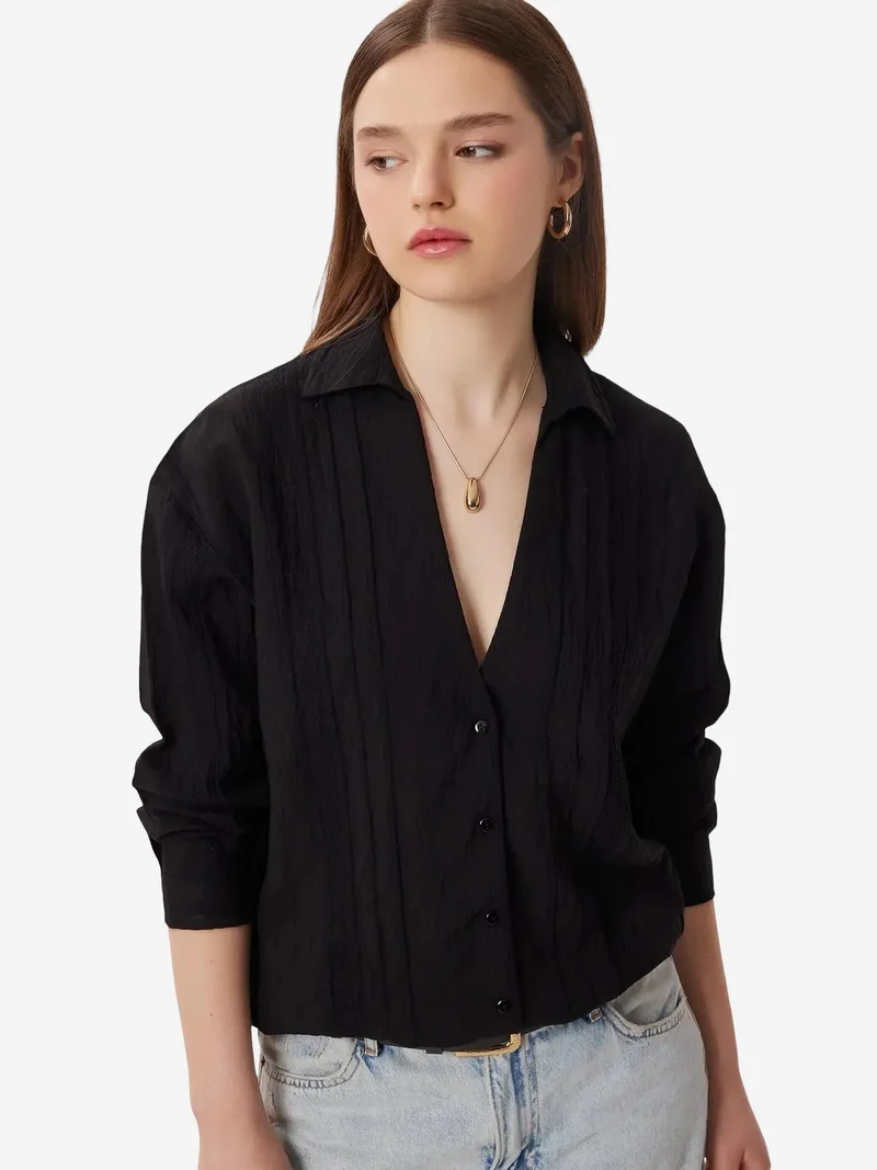 السعادة في إسطنبول ISTANBUL Oversized Button-Up Shirt with Textured Weave