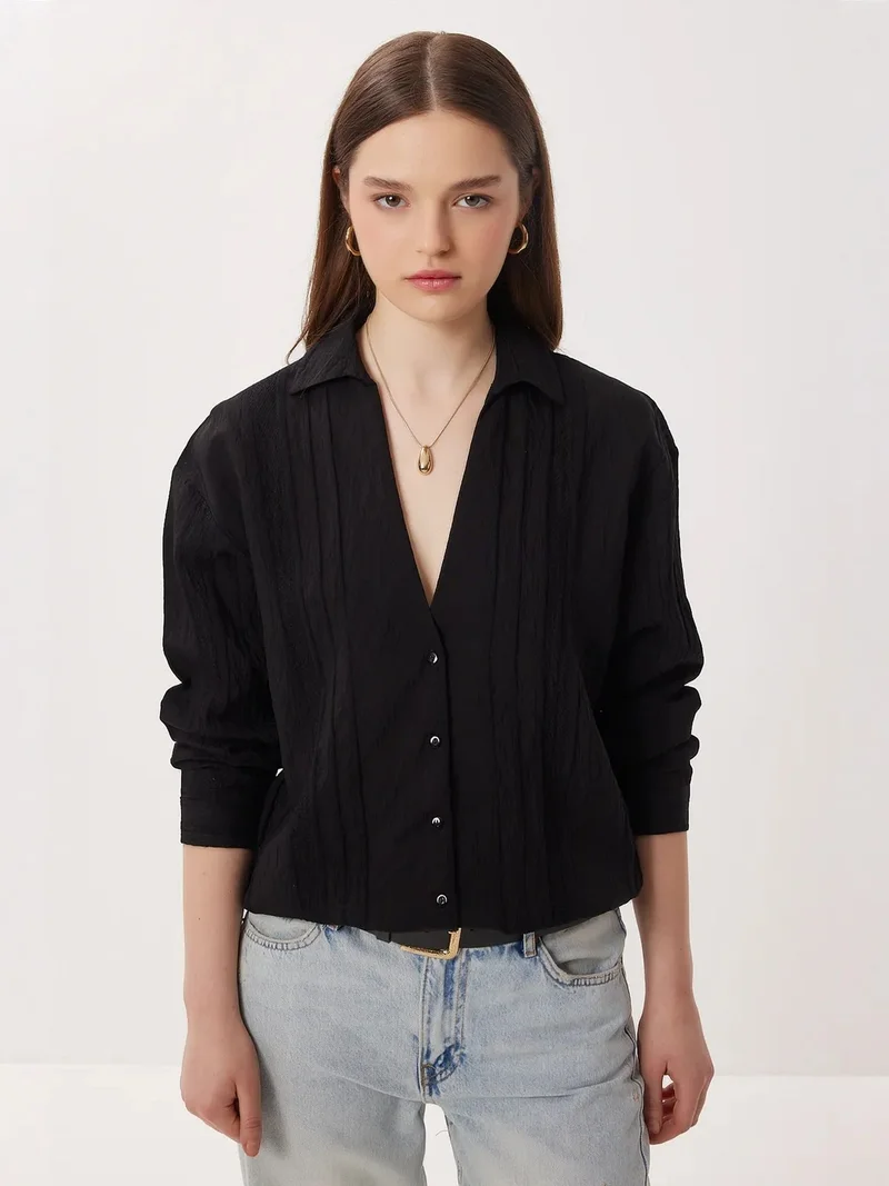 السعادة في إسطنبول ISTANBUL Oversized Button-Up Shirt with Textured Weave