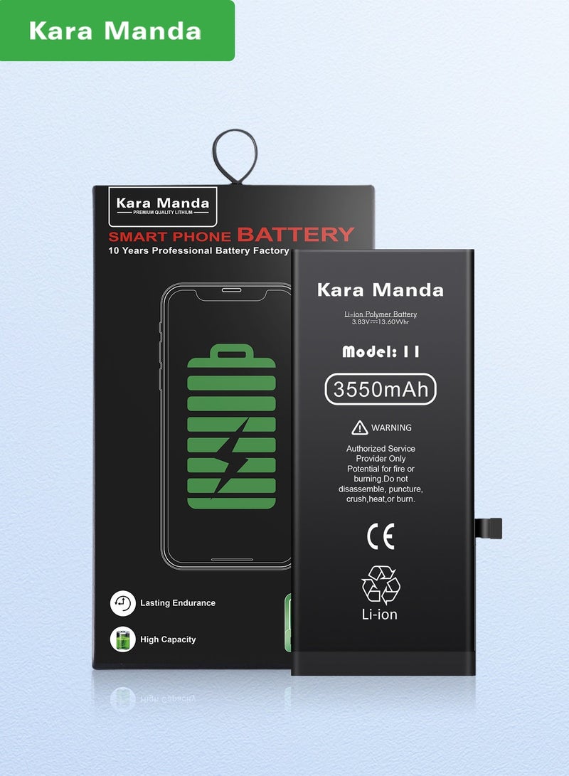Kara Manda Replacement battery for iphone 11 3550mAh high capacity 0-cycle battery New battery with long-lasting performance Free installation kit included - Image 1