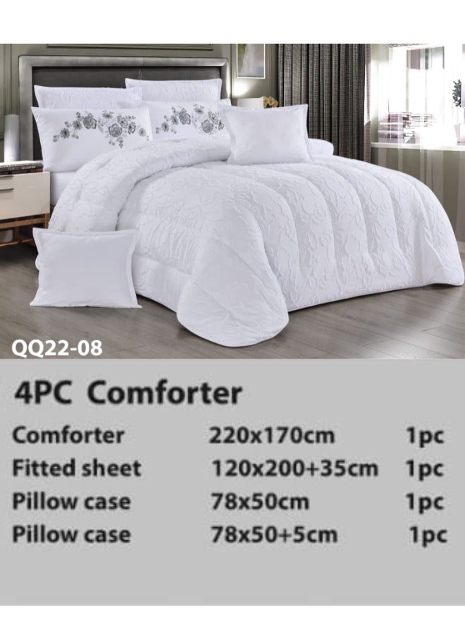 مون غطاء سرير فاخر مطرز من الجاكار، 4 قطع - غطاء سرير مزدوج فاخر بحشوة من الألياف الدقيقة، 220 × 170 سم، يناسب سريرًا بمقاس 200 × 120 سم - طقم لحاف فاخر مطرز من الجاكار - غطاء سرير أنيق للعروس - أغطية سرير ناعمة وكلاسيكية - Image 1