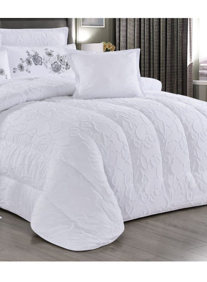 مون غطاء سرير فاخر مطرز من الجاكار، 4 قطع - غطاء سرير مزدوج فاخر بحشوة من الألياف الدقيقة، 220 × 170 سم، يناسب سريرًا بمقاس 200 × 120 سم - طقم لحاف فاخر مطرز من الجاكار - غطاء سرير أنيق للعروس - أغطية سرير ناعمة وكلاسيكية - Image 2