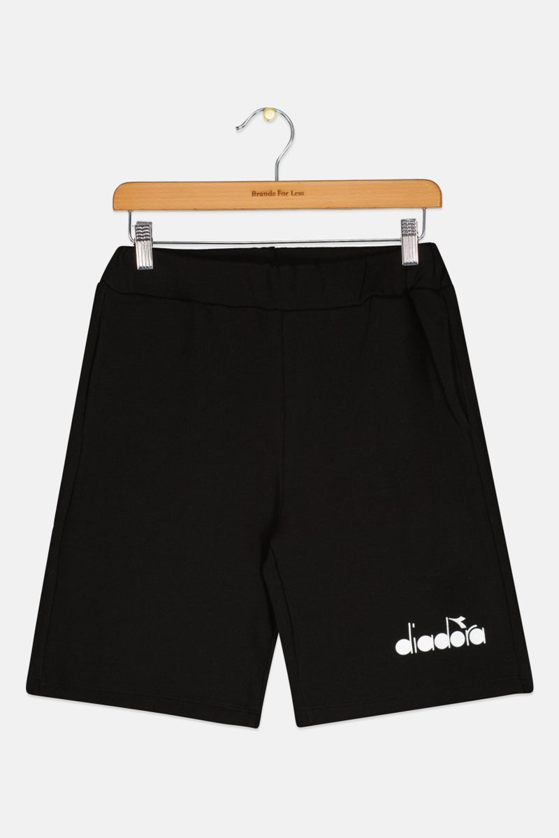 DIADORA Kids Boy Brand Logo Basic Shorts, Black/White - Image 1